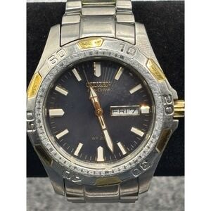 Citizen Eco Drive WR200‎ Two Tone Stainless Steel Mens Watch Bilingual Day Date
